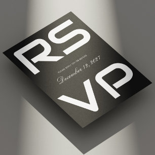 Modern White Script Wedding RSVP Card on Black