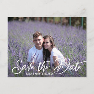 Modern White Script Wedding SAVE THE DATE PHOTO Announcement Postcard