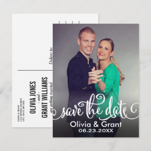 Modern White Script Writing Photo Save the Date Announcement Postcard