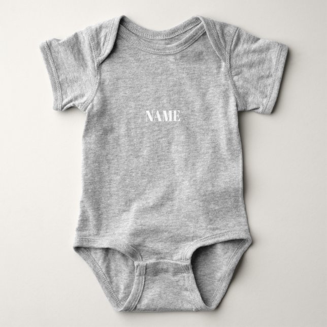 Modern white serif typography custom name text baby bodysuit (Front)