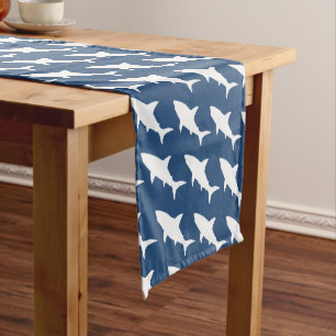 Modern White Shark Silhouettes & Blue Long Table Runner