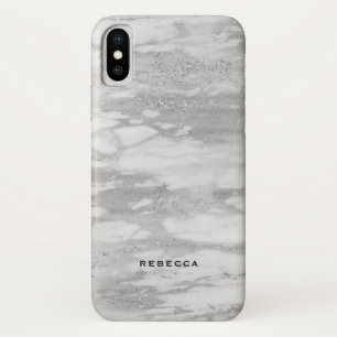 Modern White & Silver faux Glitter Marble Case-Mate iPhone Case