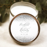 Modern White Silver Glitter Edge Wedding Classic Round Sticker<br><div class="desc">This elegant modern wedding sticker features a faux silver glitter design on the top and bottom edge. Easily customize the grey text on a white background,  with the names of the bride and groom in handwriting calligraphy over a large ampersand.</div>