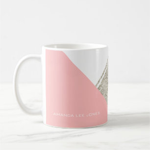 Modern White Silver Glitter Pink triangle Coffee Mug
