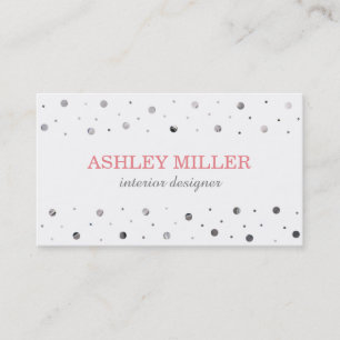 Modern White & Silver Polka Dot Business Card