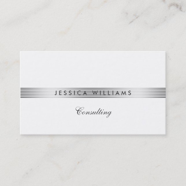 Modern White & Silver Stripes Pattern Business Card (Front)