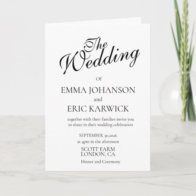 Modern White Simple Wedding Folded Greeting Card (Front)
