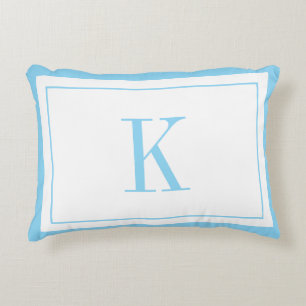 Modern white &sky blue monogram accent pillow