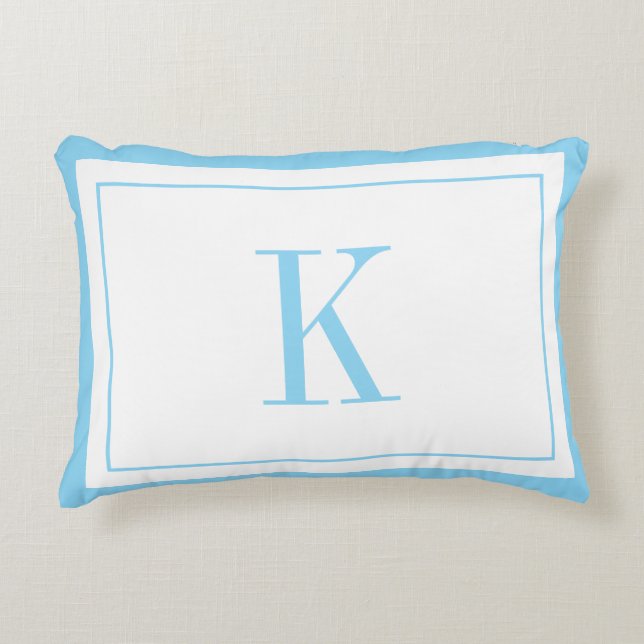 Modern white &sky blue monogram  accent pillow (Front)