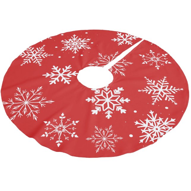 Modern White Snowflakes  Brushed Polyester Tree Skirt (Angled)