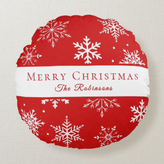 Modern White Snowflakes Round Pillow