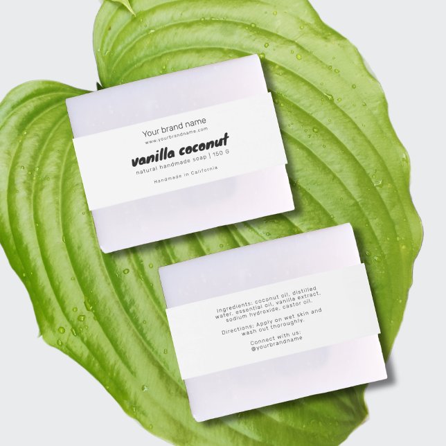 Modern white soap packaging ingredients wrap label invitation belly band (Creator Uploaded)