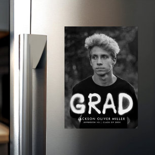 Modern White Spray Paint Photo Graduation Magnetic Invitation