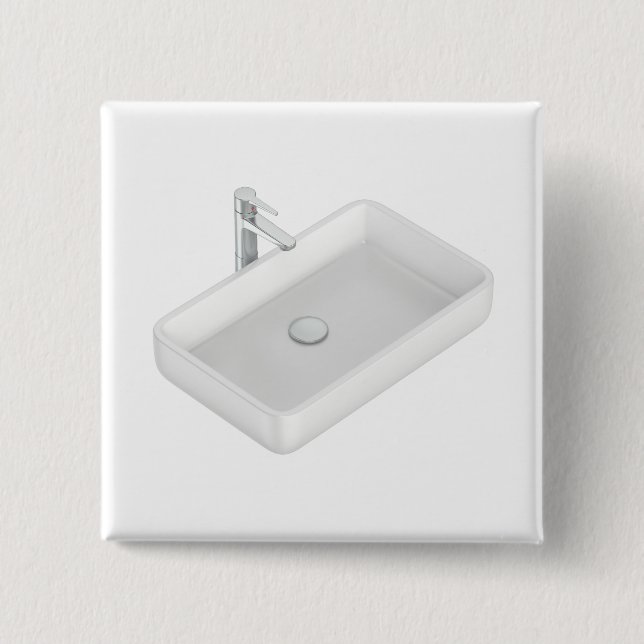 Modern white square bathroom sink with silver fauc 2 inch square button (Front)
