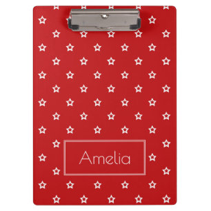 Modern White Stars Pattern on Red Personalised Clipboard