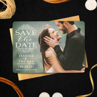 Modern White Swirls | Custom Photo Save The Date