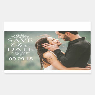 Modern White Swirls   Custom Photo Save The Date Sticker