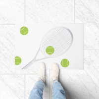 Modern White Tennis Racket Ball Rug Doormat