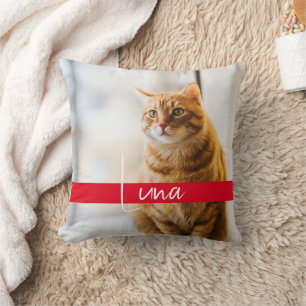 Modern White Text Name Cat Memorial Throw Pillow