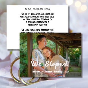 Modern White Text We Eloped Photo Announcement