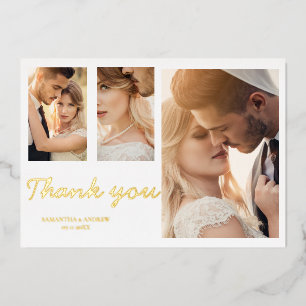 Modern white thank you 4 photo wedding invitation