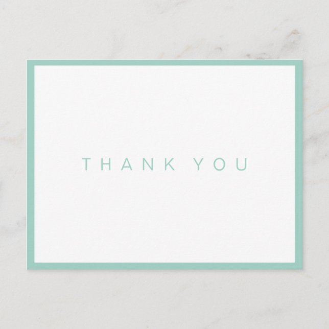 Modern White Thank You Card with Teal Border (Front)
