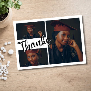 Modern White Three Photos Graduation Thank You Card