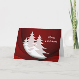 Modern White Trees Red Graphic Christmas Holiday Card