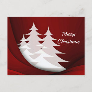 Modern White Trees Red Graphic Christmas Postcard
