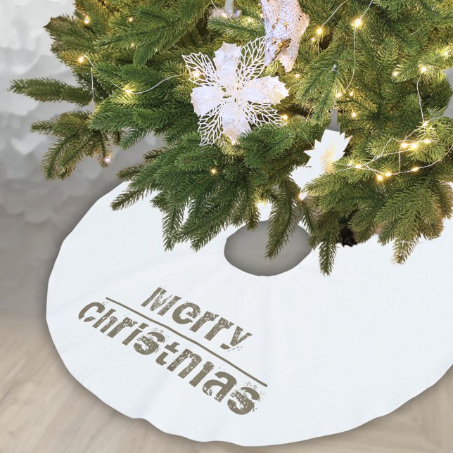 Modern White Typography Merry Christmas Brushed Polyester Tree Skirt (Creator Uploaded)