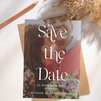Modern White Typography Photo Vellum Overlay Save The Date