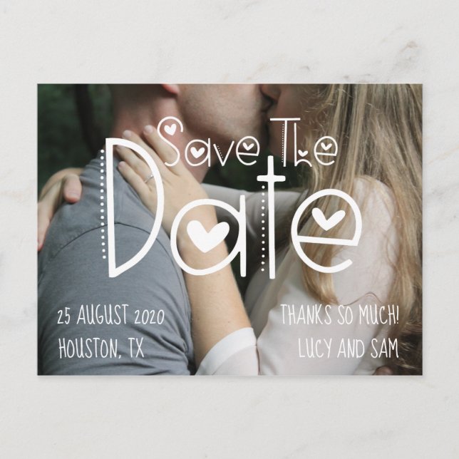 Modern White Typography Your Photo Save The Date Announcement Postcard (Front)