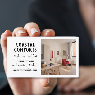 Modern White Vacation Renta QR code Business Card