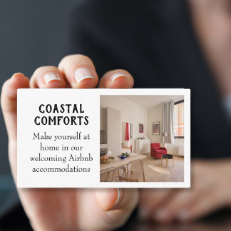 Modern White Vacation Renta QR code Business Card