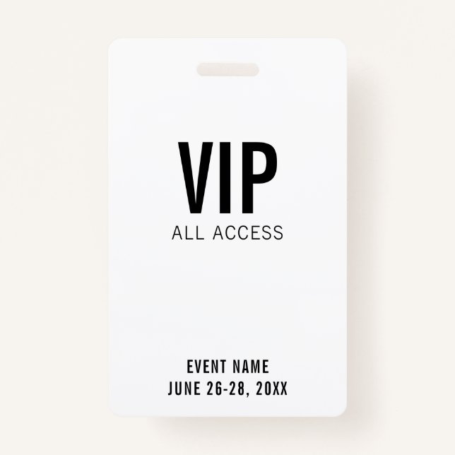 Modern White VIP All Access QR Code Event  Badge (Front)
