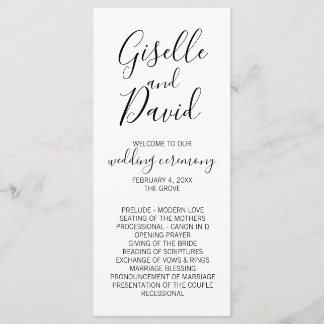 Modern White Wedding Ceremony Program (Front)