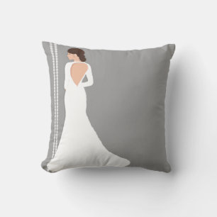 Modern White Wedding Dress Bling Bridal Shop Throw Pillow