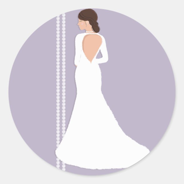 Modern White Wedding Dress & Bling Bridal Shower Classic Round Sticker (Front)