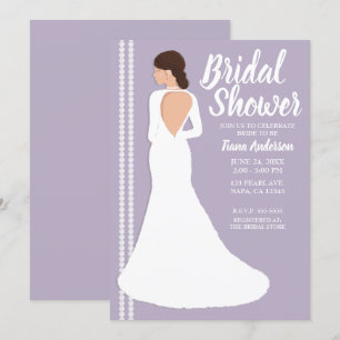 Modern White Wedding Dress & Bling Bridal Shower Invitation