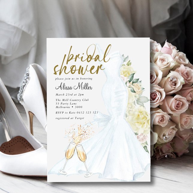Modern White Wedding Dress Bridal Shower Invitation (Creator Uploaded)