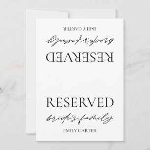 Modern White Wedding Reserved Table Tent Sign Invitation