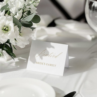 Modern White Wedding Reserved Table Tent Sign Invitation