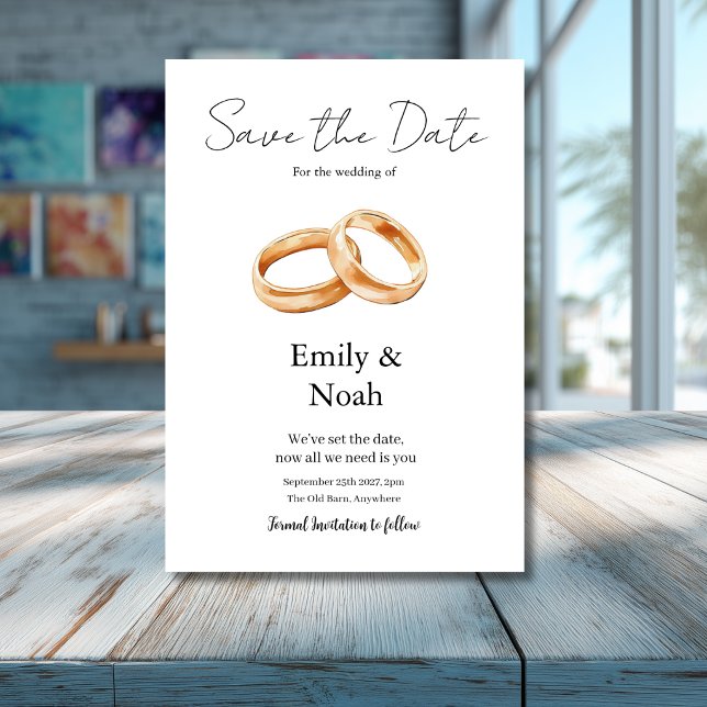 Modern White Wedding Rings Save The Date Card (Creator Uploaded)