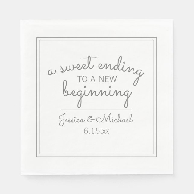 Modern White Wedding Sweet Ending New Beginn Napkin (Front)