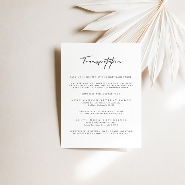 Modern White Wedding Transportation Enclosure Card (Creator Uploaded)