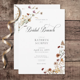 Modern White Wildflower Bouquet Bridal Brunch Invitation