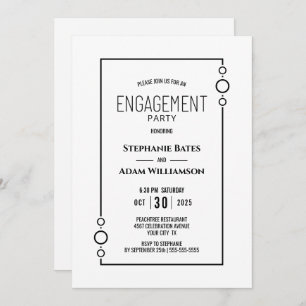 Modern White with Black Frame Engagement Party Invitation