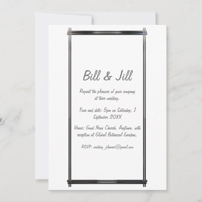 Modern White With Chrome Art Deco Frame Wedding Invitation (Front)