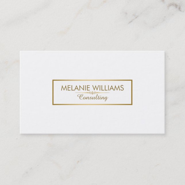 Modern White With Geometric Gold Accent Business Card (Front)