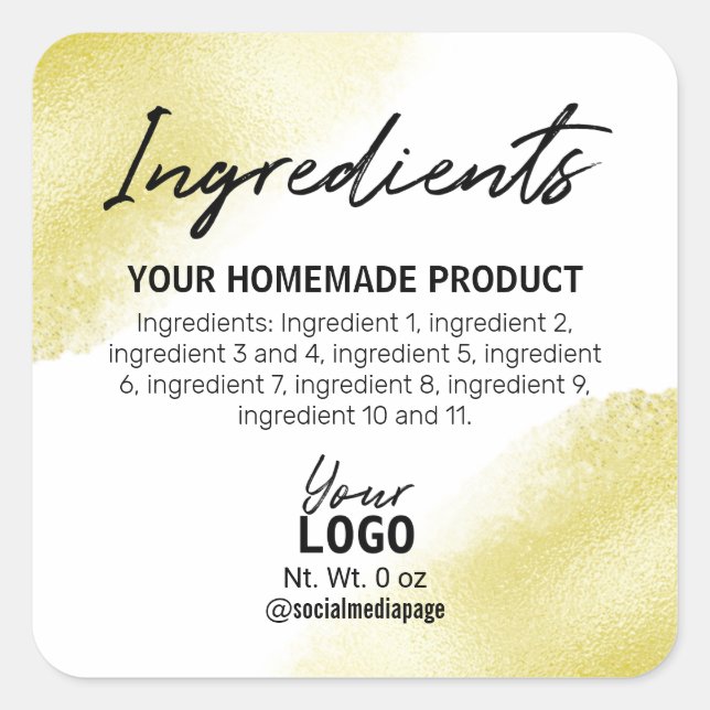 Modern White With Gold Ink Ingredient Labels (Front)